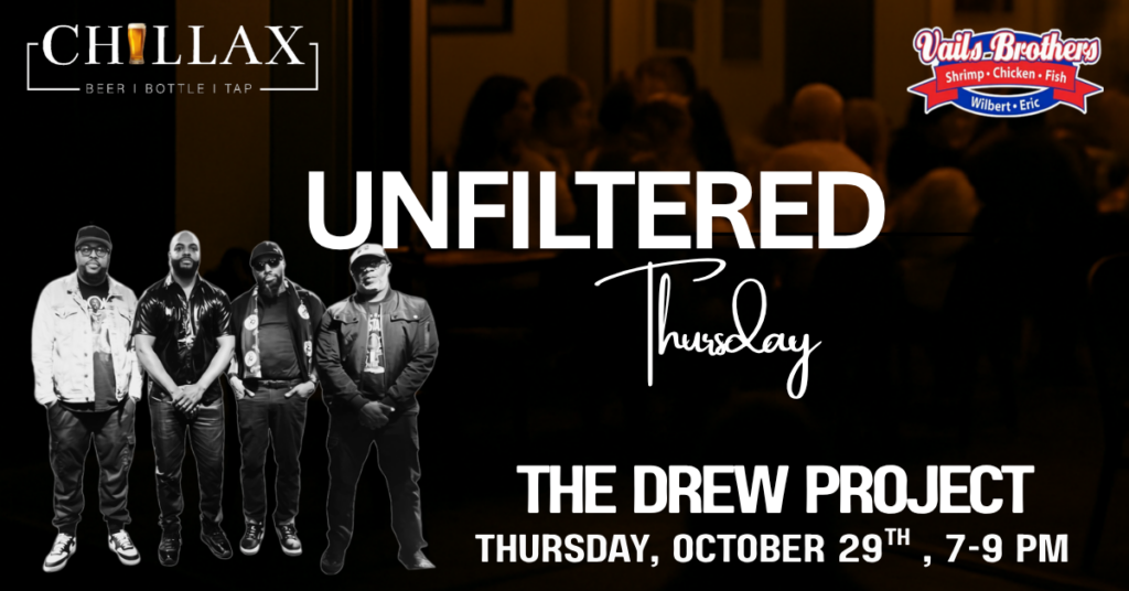 Chillax St. Peters live music flyer featuring Thursday acoustic performances and drink specials.